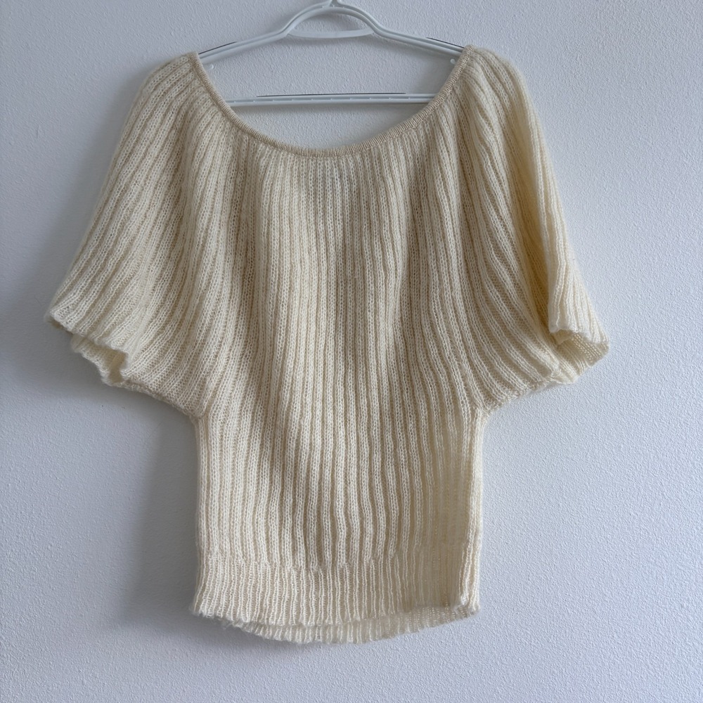Wooden Ships Sweater Women S/M Cream Dolman Sleeve Ribbed Knit Mohair